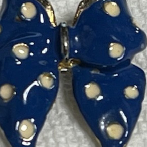 VTG 1" Blue White Polka Dot Bow Enamel Hat Pin Brooch Scarf Pin Petite - Picture 8 of 9